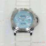 Replica Panerai Luminor Submersible Ice Blue Dial White Rubber Strap Watch 47mm